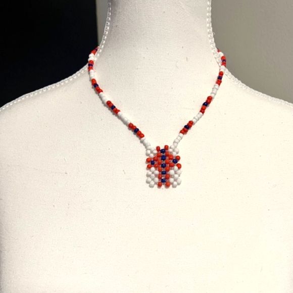 Orange White Purple Native American Style Beaded Necklace Claw Clasp Boho 9 Inch - Picture 2 of 6